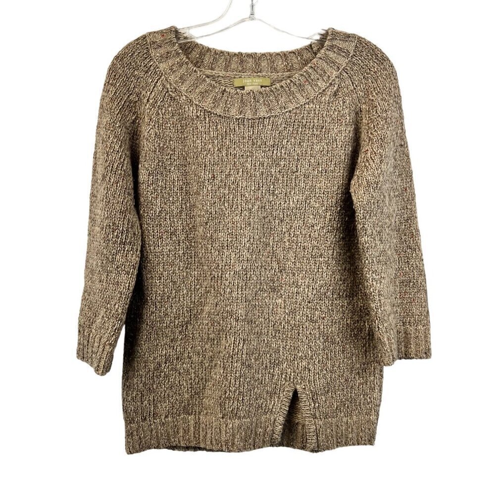 Joan Vass Womens 3/4 Sleeve Light Brown/Gold Metallic Wool Blend Knit Sweater S